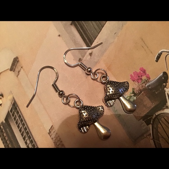 Mushroom 925 silver earrings boho bohemian gypsy handmade festival gift - Picture 4 of 7